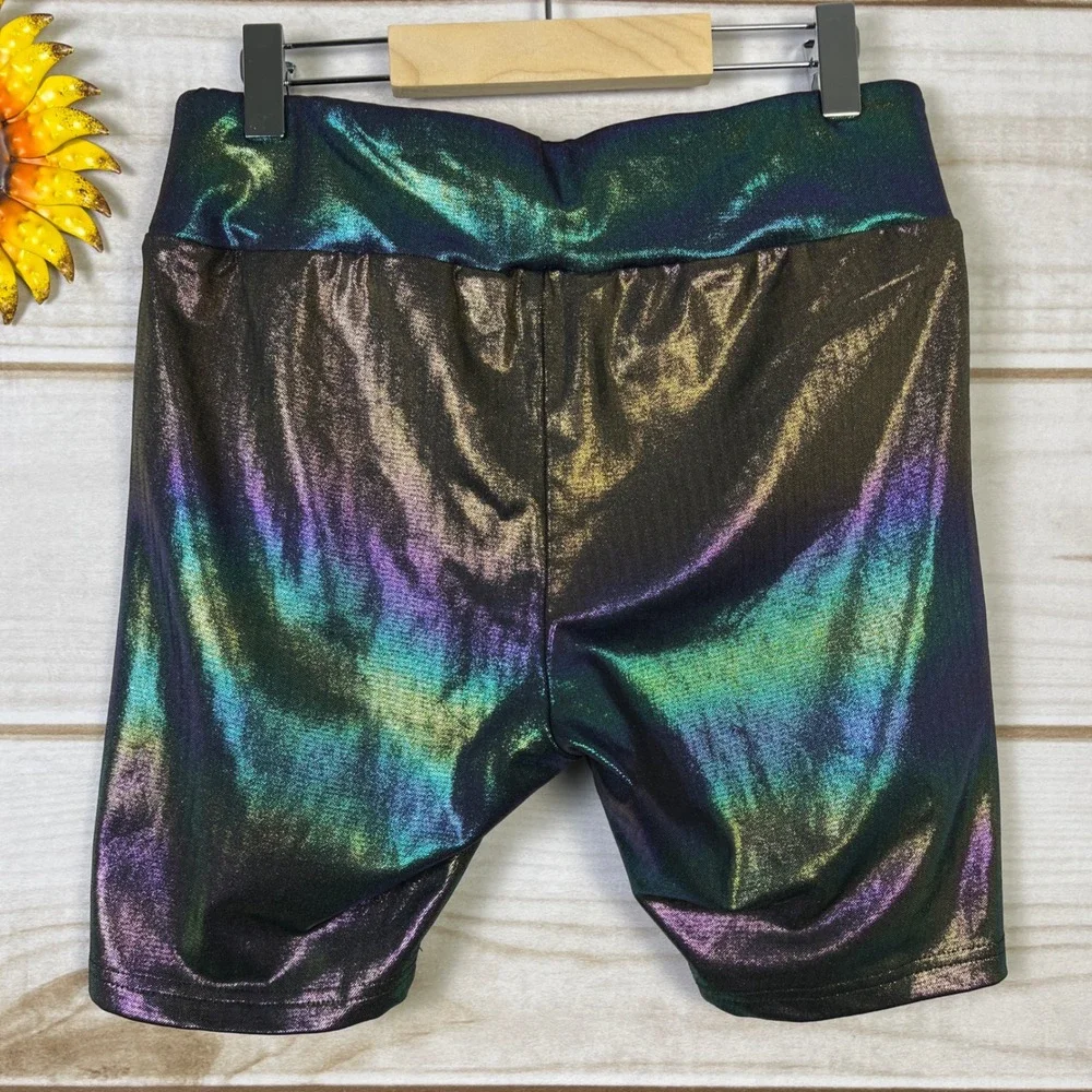 Converse All Star Kids XL Iridescent Metallic‎ Bike Shorts Green Purple Girls